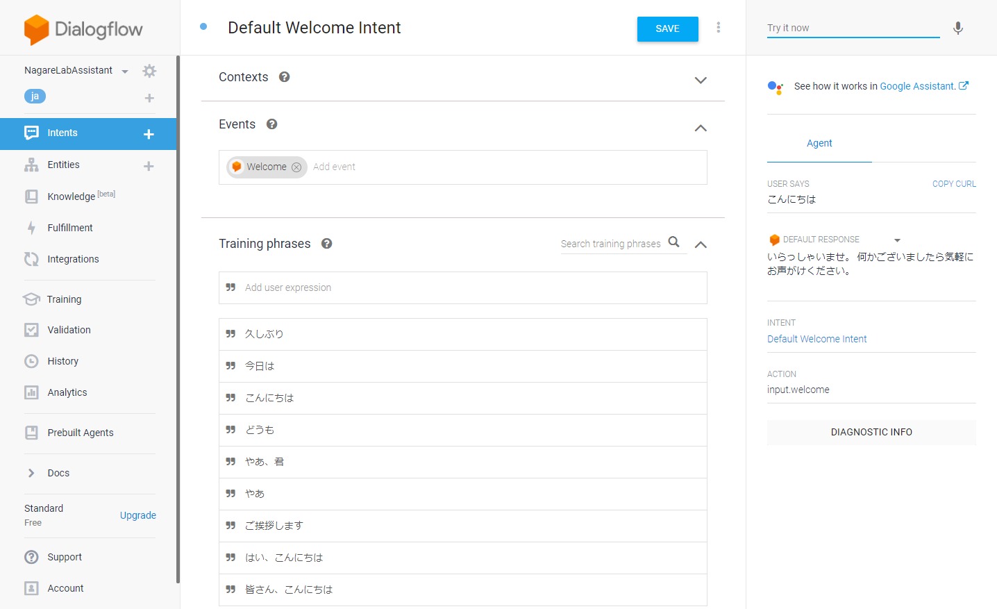 Dialogflow QuickStart