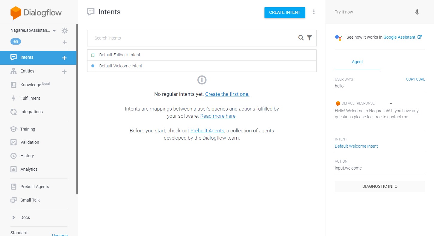 Dialogflow QuickStart