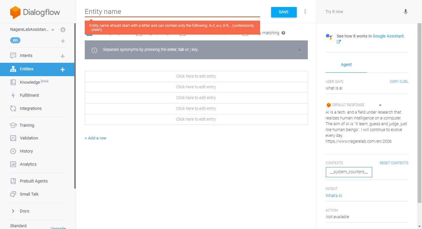 Dialogflow QuickStart