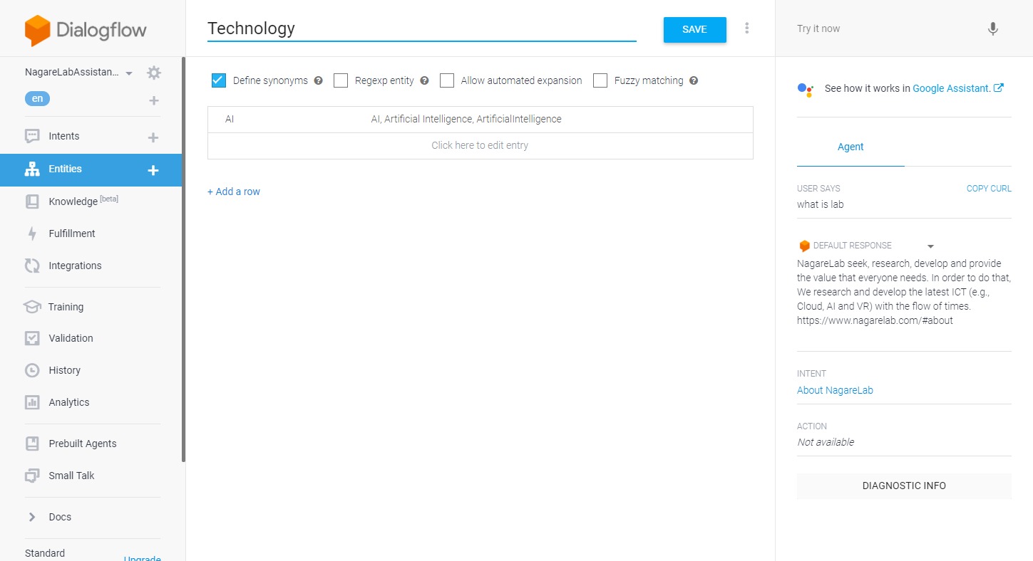 Dialogflow QuickStart