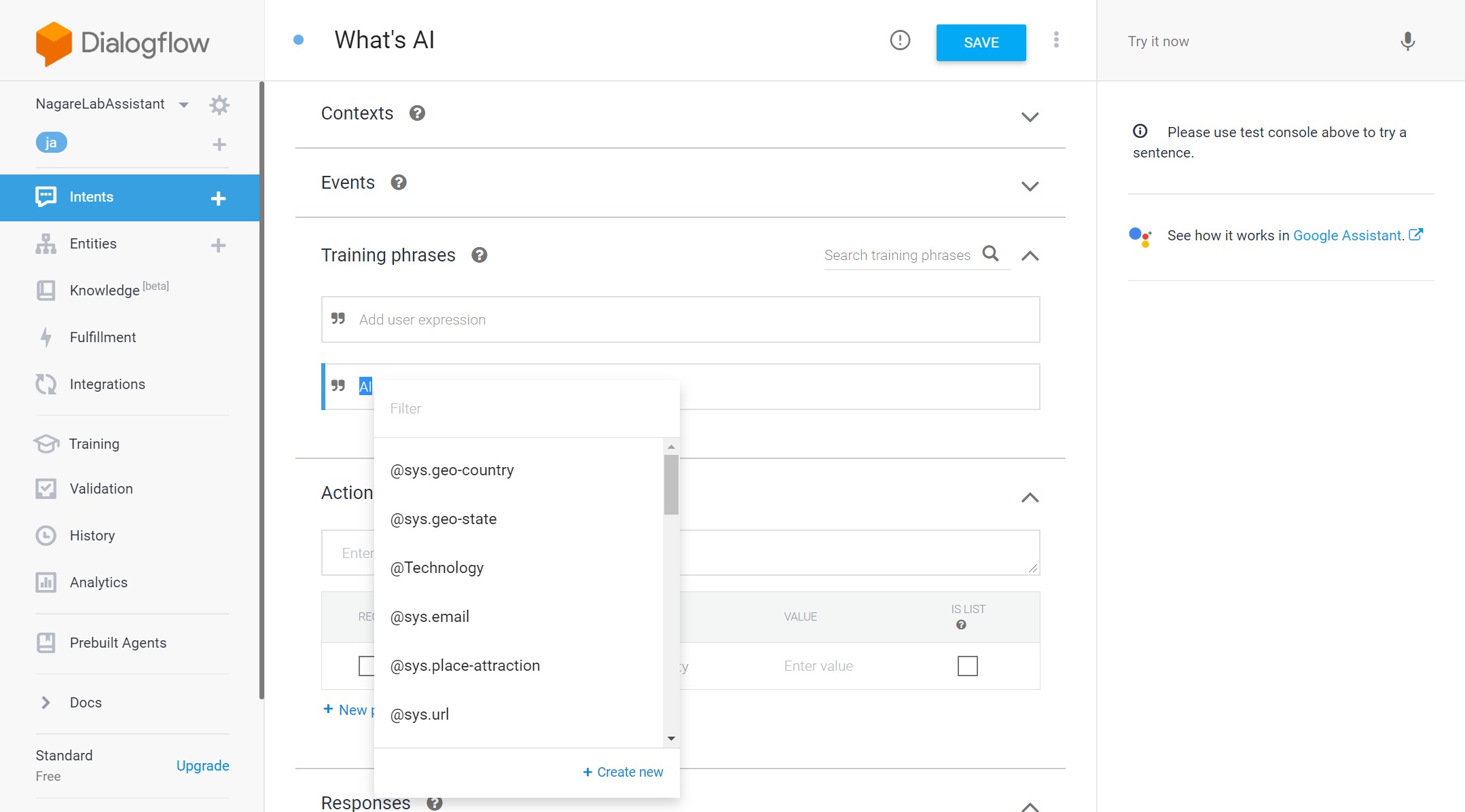 Dialogflow QuickStart