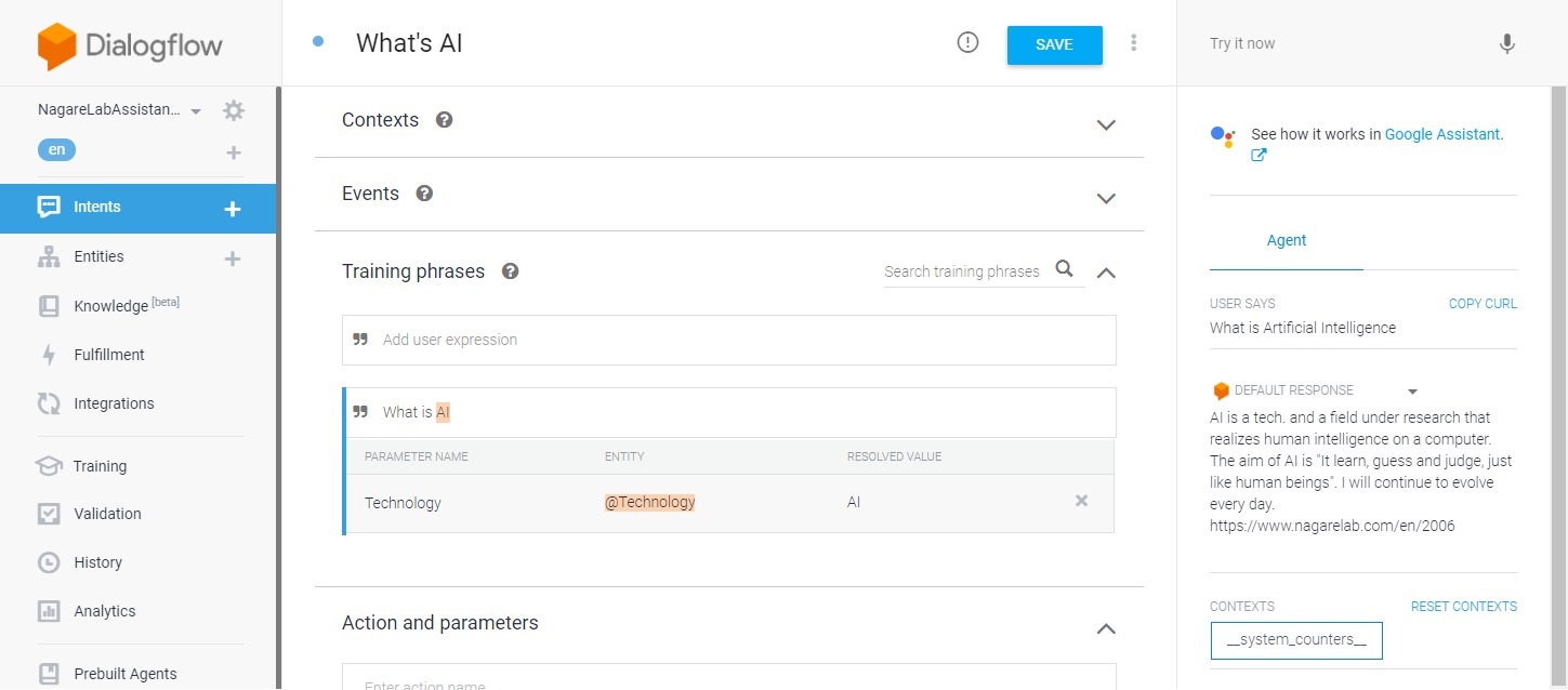 Dialogflow QuickStart