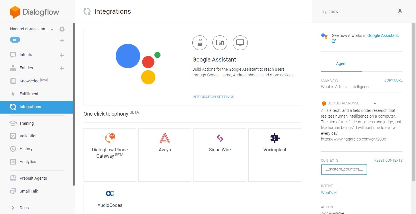 Dialogflow QuickStart