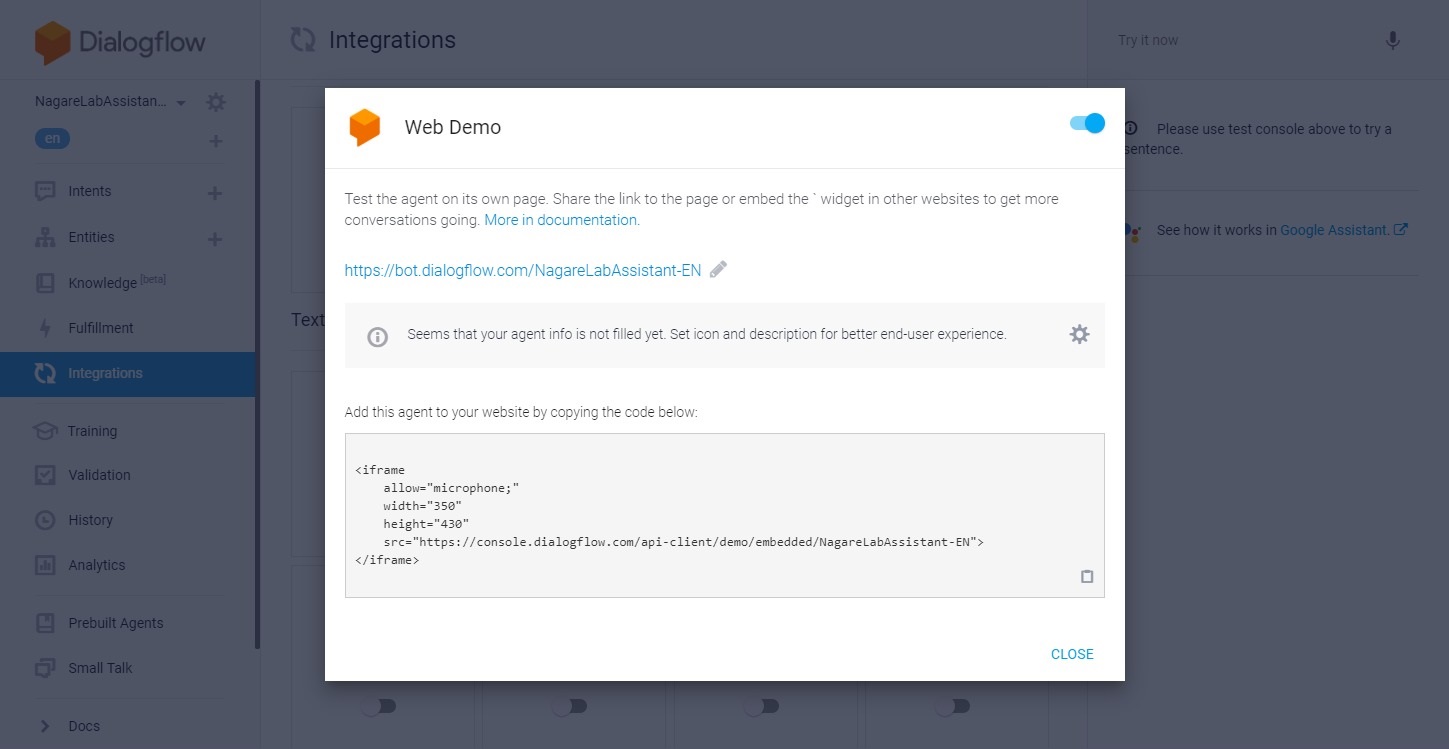 Dialogflow QuickStart